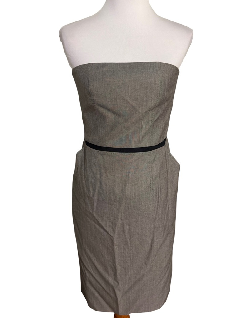 Banana Republic Strapless Sheath Dress Gray Black Pockets